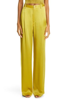 LAPOINTE Pleated Double Face Satin Relaxed Fit Pants in Moss 306