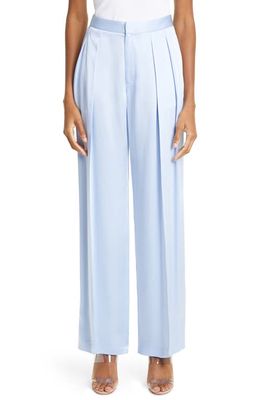 LAPOINTE Pleated Satin Trousers in Celeste