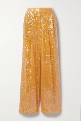 LAPOINTE - Pleated Sequined Crepe Straight-leg Pants - Orange