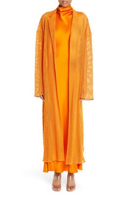 LAPOINTE Relaxed Fit Mesh Knit Trench Coat in Tangerine