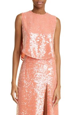 LAPOINTE Sequin Crop Tank in Coral