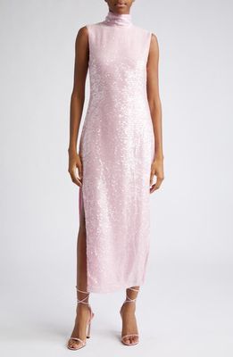 LAPOINTE Sequin Mock Neck Cap Sleeve Maxi Dress in Blossom