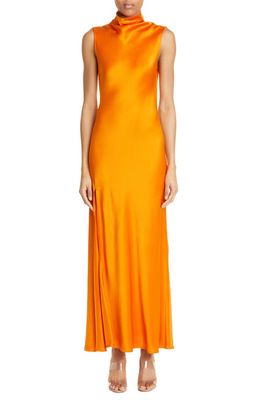 LAPOINTE Sleeveless Double Face Satin Maxi Dress in Tangerine