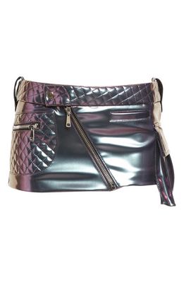 LaQuan Smith Asymmetric Moto Faux Leather Miniskirt in Iridescent Violet