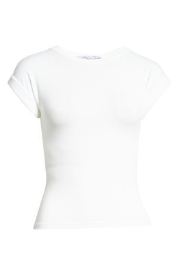 LaQuan Smith Boat Neck Cuff Cap Sleeve T-Shirt in White