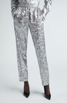 LaQuan Smith Crinkle Metallic Snap Vent Pants in Silver