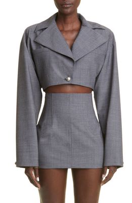 LaQuan Smith Crop Stretch Wool Blazer in Grey