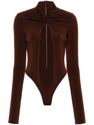 LaQuan Smith crossover-neck cut-out jersey bodysuit - Brown