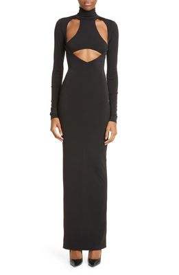 LaQuan Smith Cutout Mock Neck Stretch Jersey Gown in Black