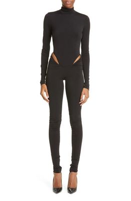 LaQuan Smith Cutout Stretch Jersey Turtleneck Jumpsuit in Black