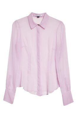 LaQuan Smith Fitted Sheer Chiffon Button-Up Blouse in Lilac