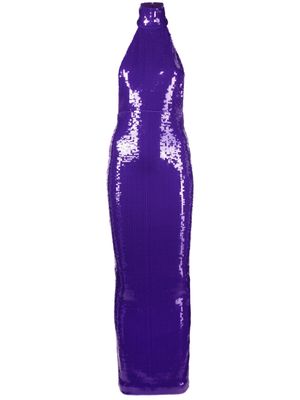 LaQuan Smith halterneck sequin gown - Purple