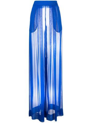 LaQuan Smith high-rise wide-leg silk trousers - Blue