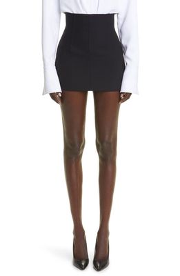 LaQuan Smith High Waist Corset Detail Virgin Wool Miniskirt in Black