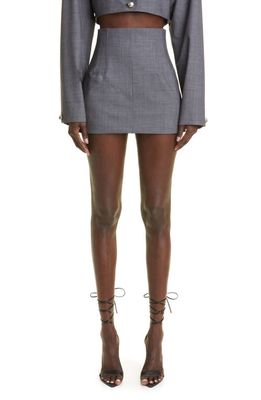 LaQuan Smith High Waist Stretch Wool Miniskirt in Grey