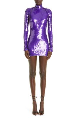 LaQuan Smith Long Sleeve Sequin Minidress in Grape
