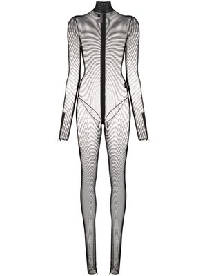 LaQuan Smith mesh long-sleeve jumpsuit - Black