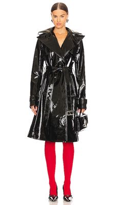 LaQuan Smith Patent Leather Trench Coat in Black