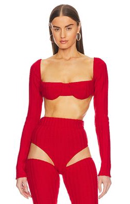 LaQuan Smith Rib Knit Bra Top in Red