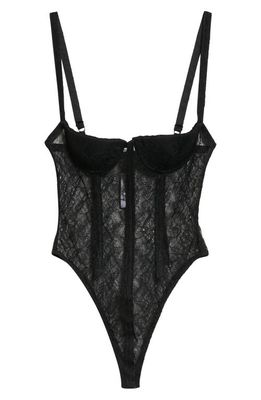 LaQuan Smith Sculpted Lace Bustier Bodysuit in Black