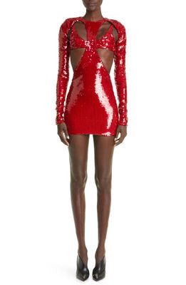 LaQuan Smith Sequin Bralette Detail Cutout Minidress in Cherry