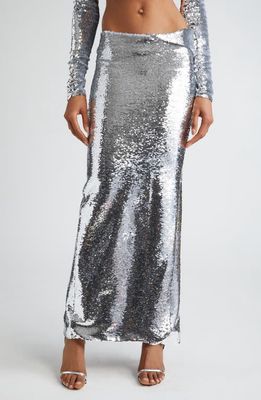 LaQuan Smith Sequin Maxi Skirt in Silver