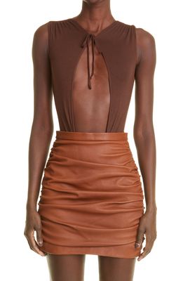 LaQuan Smith Sleeveless Cutout Bodysuit in Chocolate