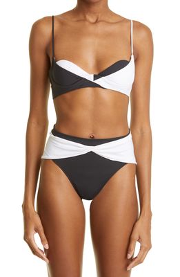 LaQuan Smith Two-Tone Two-Piece Swimsuit in Black/White