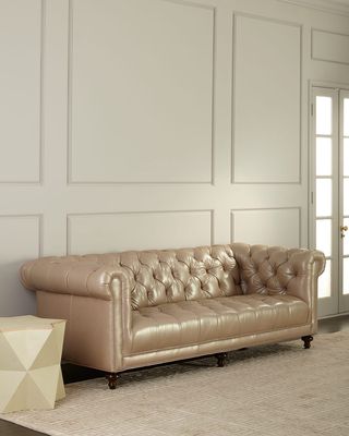 Lara Leather Chesterfield Sofa, 94"