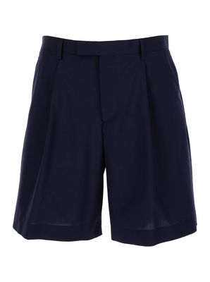 Lardini Blue Sartorial Bermuda Shorts With Pleated Details In Wool & Cotton Blend Man