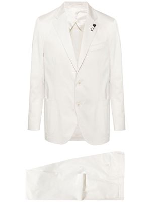 Lardini brooch-detail stretch-cotton suit - Neutrals