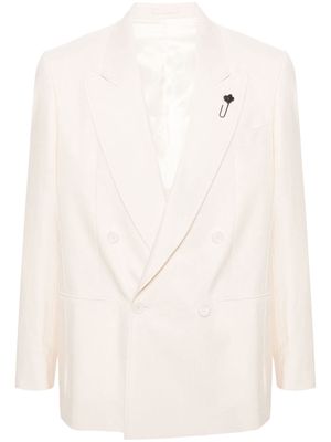 Lardini double-breasted linen blend blazer - Neutrals