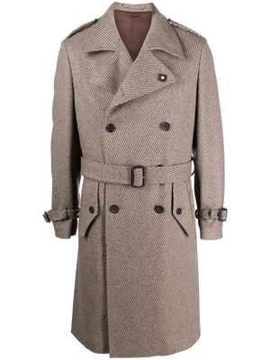 Lardini double-breasted striped wool coat - Neutrals
