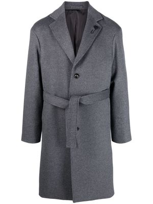 Lardini logo-appliqué belted wool coat - Grey