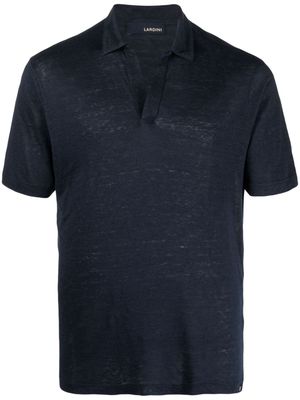 Lardini logo-patch linen polo shirt - Blue