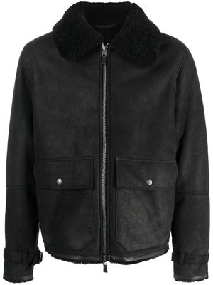 Lardini shearling-detail leather jacket - Black