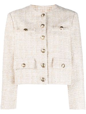 Lardini tweed collarless blazer - White