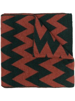Lardini zigzag-pattern fine-knit scarf - Green