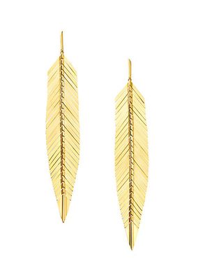 Large 18K Yellow Gold Feather Earrings