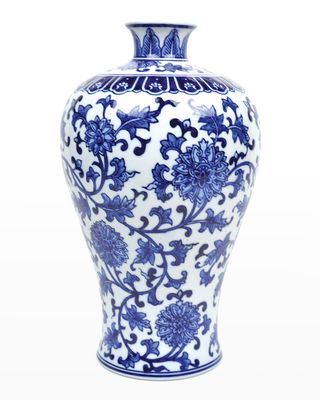 Large Blue Floral Vase