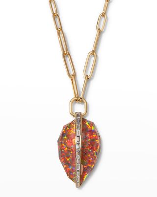 Large Diced Pear Pendant Necklace with Fire Opalescent Quartz