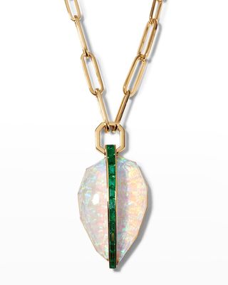Large Diced Pear Pendant Necklace with White Opalescent Quartz