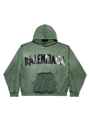 Large Fit New Tape Type Ripped Pocket Hoodie - Dark Green - Size XS