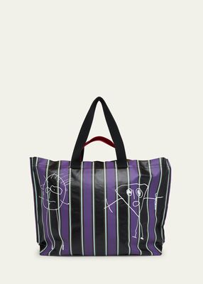 Large Graphic-Print Striped Tote Bag
