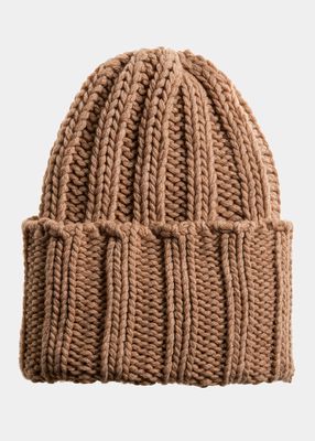 Large Ribbed Cashmere Beanie