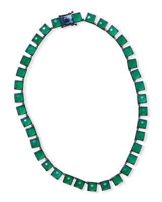 Large Tile Riviere Necklace in Green Onyx