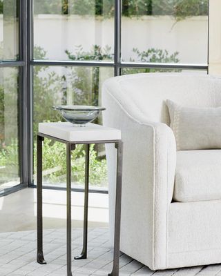 Large Zen Side Table with White Honed Marble Top