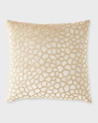 Larrisa Modern Metallic and Beaded Velvet Decorative Pillow, 22" Square