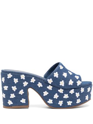 Larroude 90mm floral-embroidered mules - BLUE