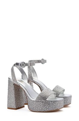LARROUDE Dolly Ankle Strap Platform Sandal in Silver Crystal
